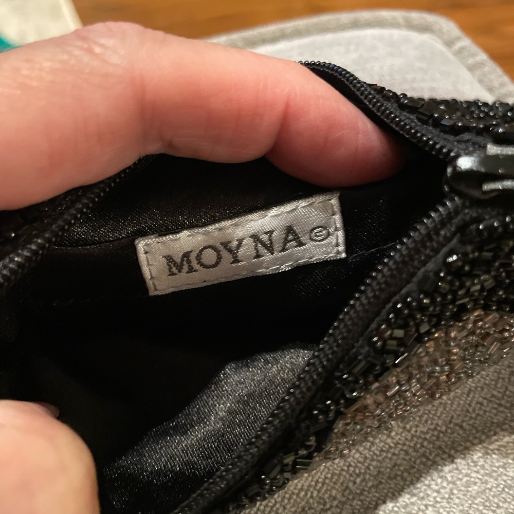 Moyna Black small pouch with silver heart. Top Zip . 5”w X 4 1/2w. - Picture 7 of 11